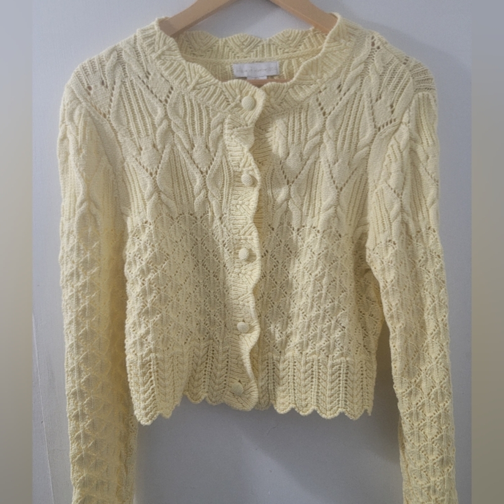 House of Harlow 1960 Baby Yellow Pointelle Knit Button Cardigan Like New